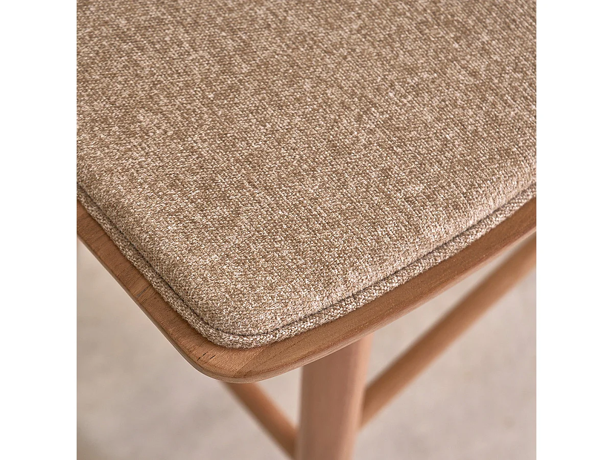 Tabouret en teck massif et velours grège 45 cm