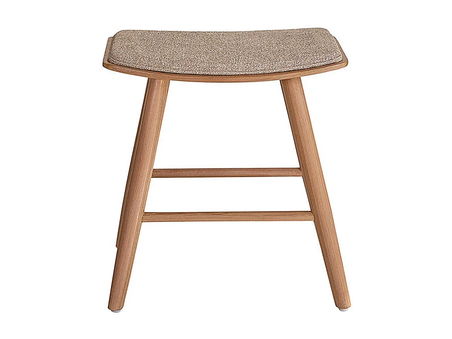 Taburete de teca maciza y terciopelo color crudo 45 cm