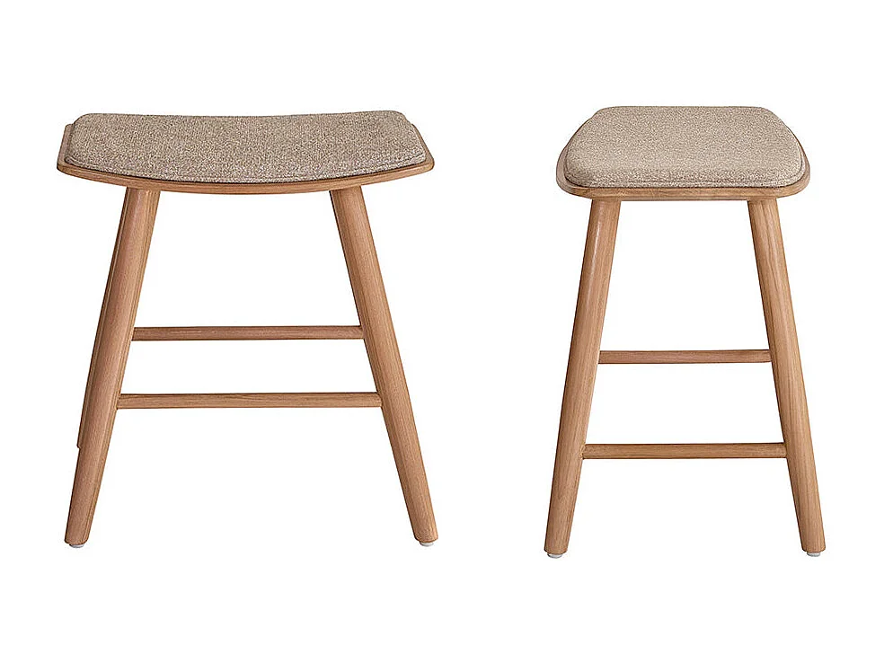 Set di 2 sgabelli in teak massello e velluto écru 45 cm