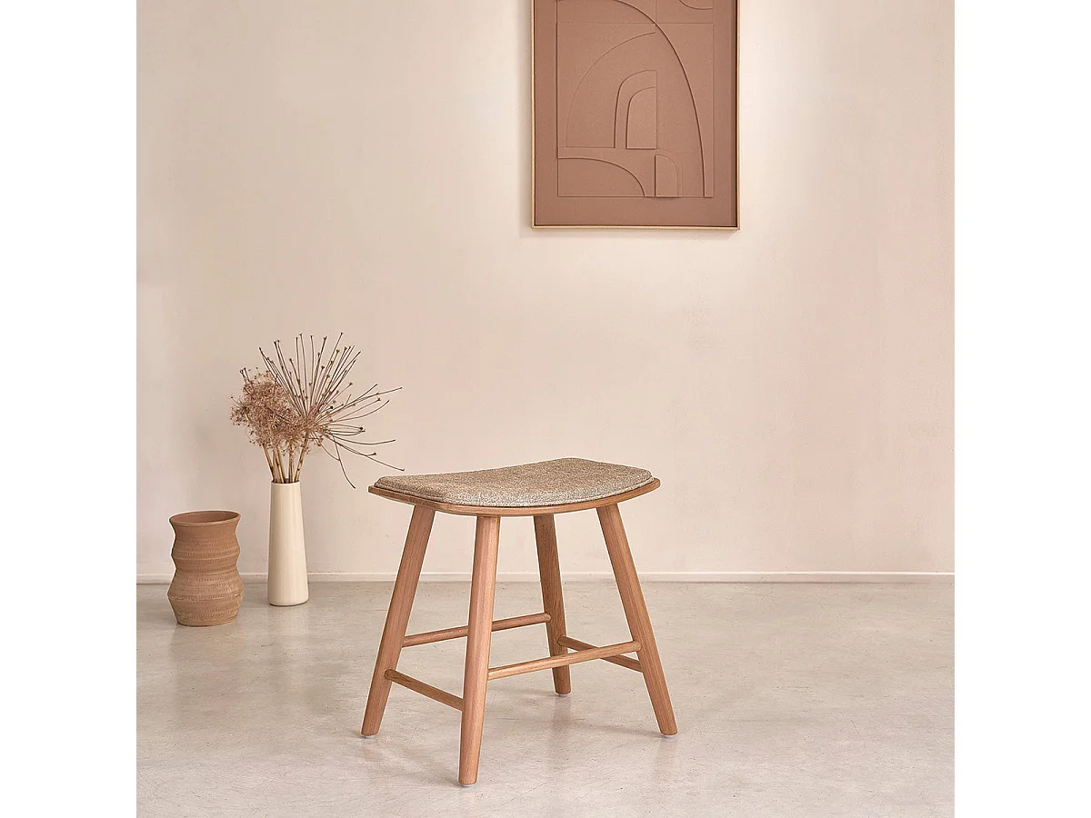 Set di 2 sgabelli in teak massello e velluto écru 45 cm