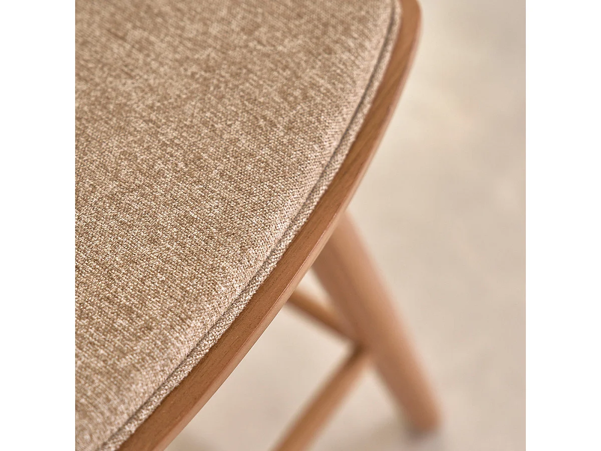 Set di 2 sgabelli in teak massello e velluto écru 45 cm