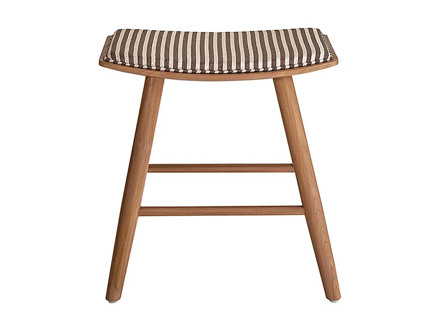 Tabouret en teck massif et assise à rayures 45 cm