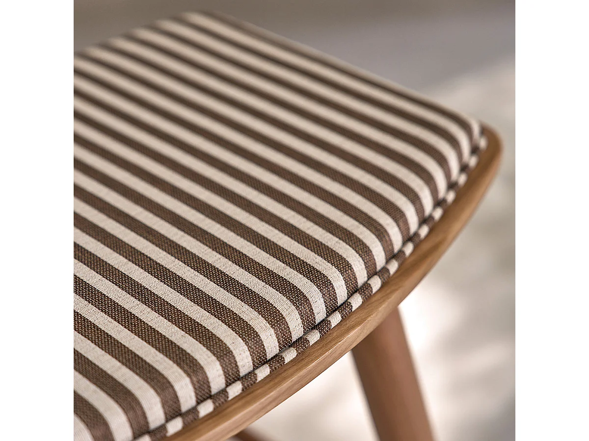 Tabouret en teck massif et assise à rayures 45 cm