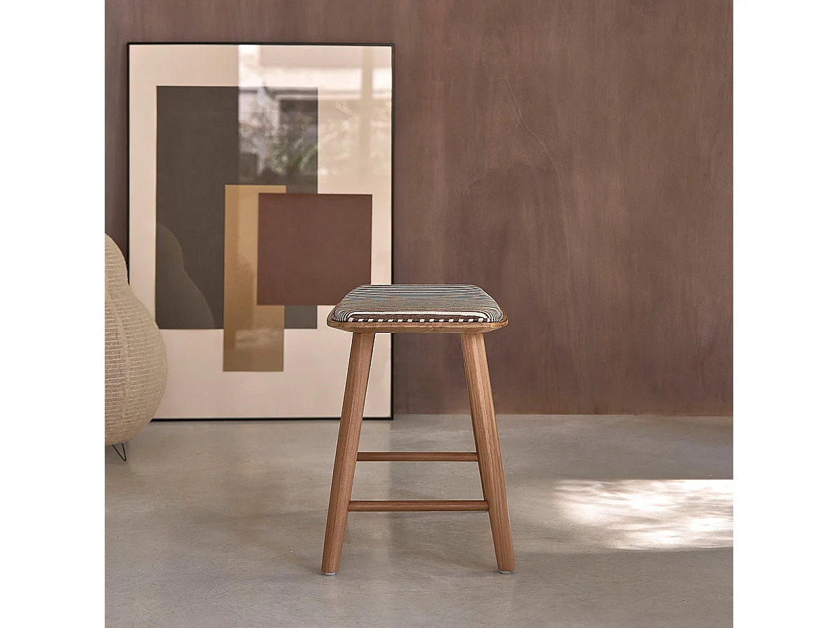 Sgabello in teak massello con seduta a righe 45 cm