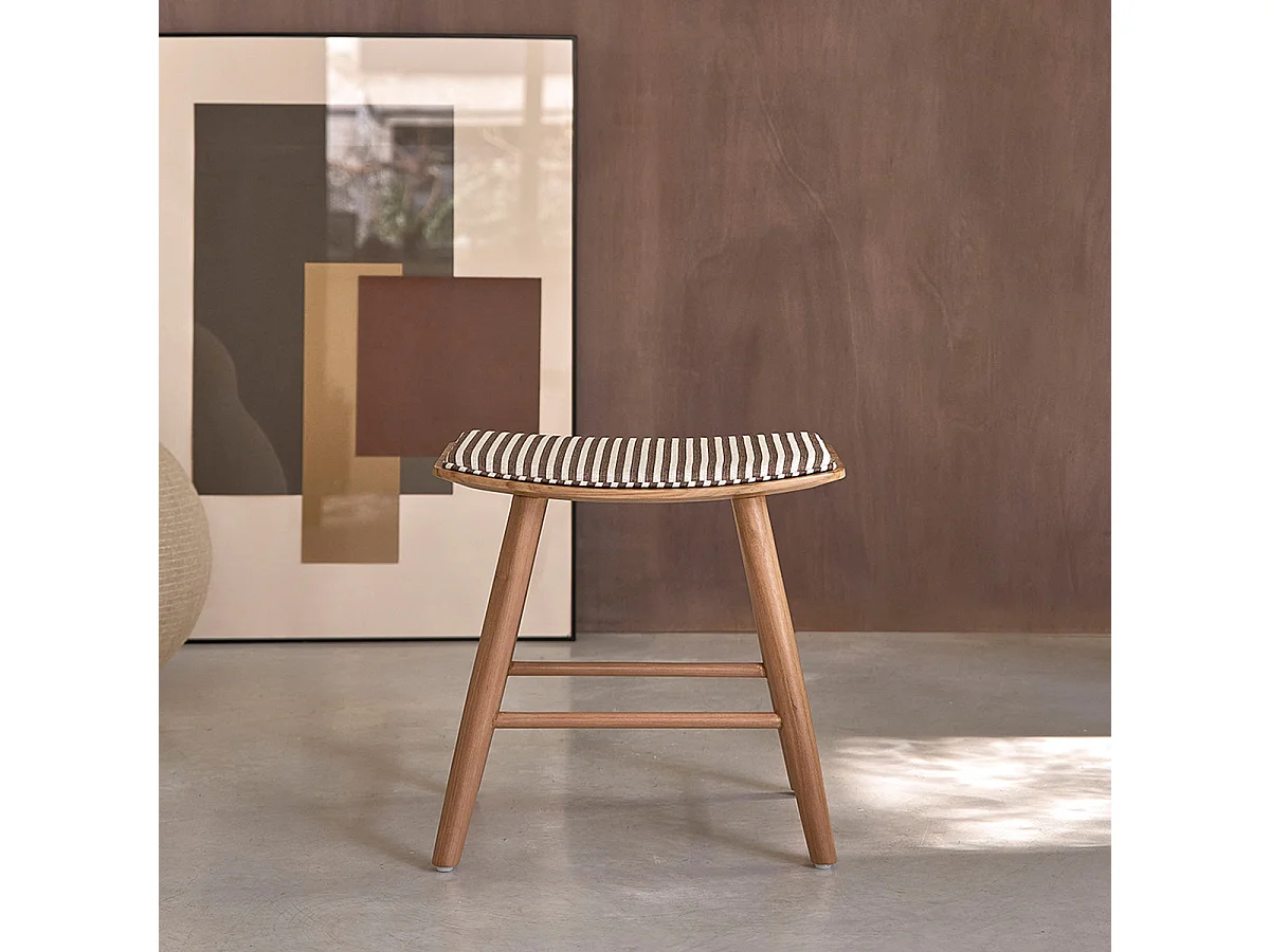 Sgabello in teak massello con seduta a righe 45 cm