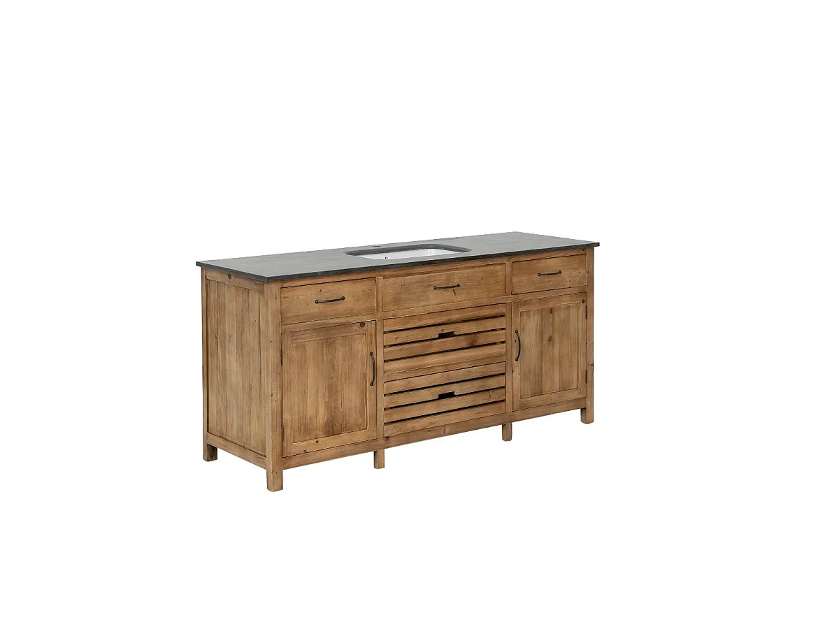 Meuble de cuisine en bois recyclé et pierre bleue Champêtre