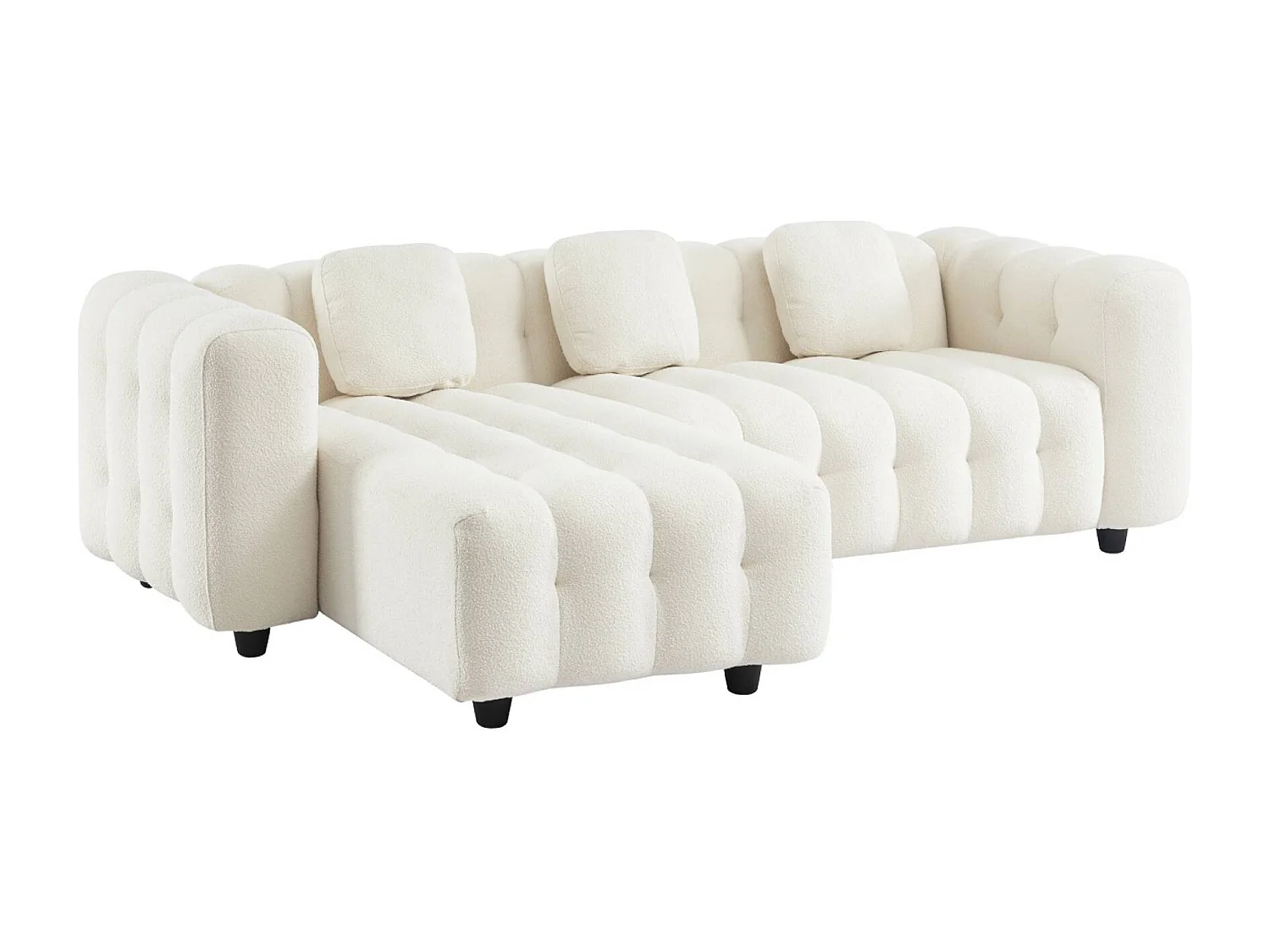 Canapé d'angle réversible 3-4 places bouclette texturée. crème. capitonné structure bois d'eucalyptus et contreplaqué