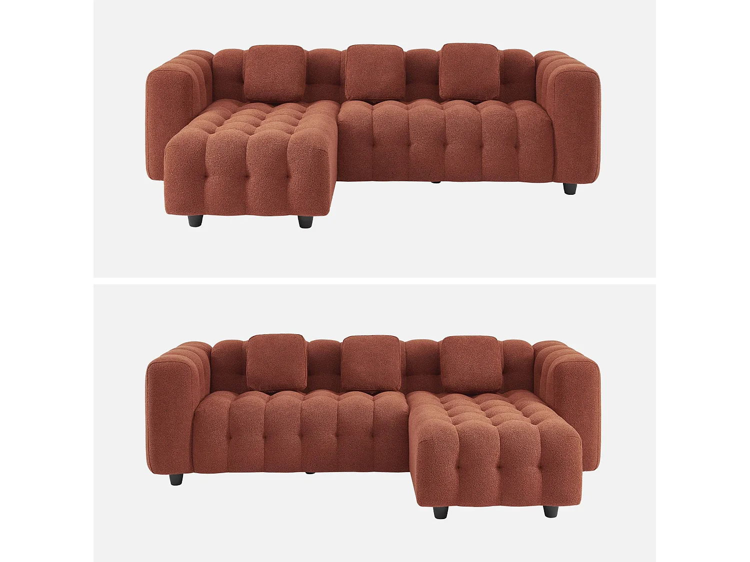 Divano angolare reversibile in tessuto bouclé testurizzato, terracotta