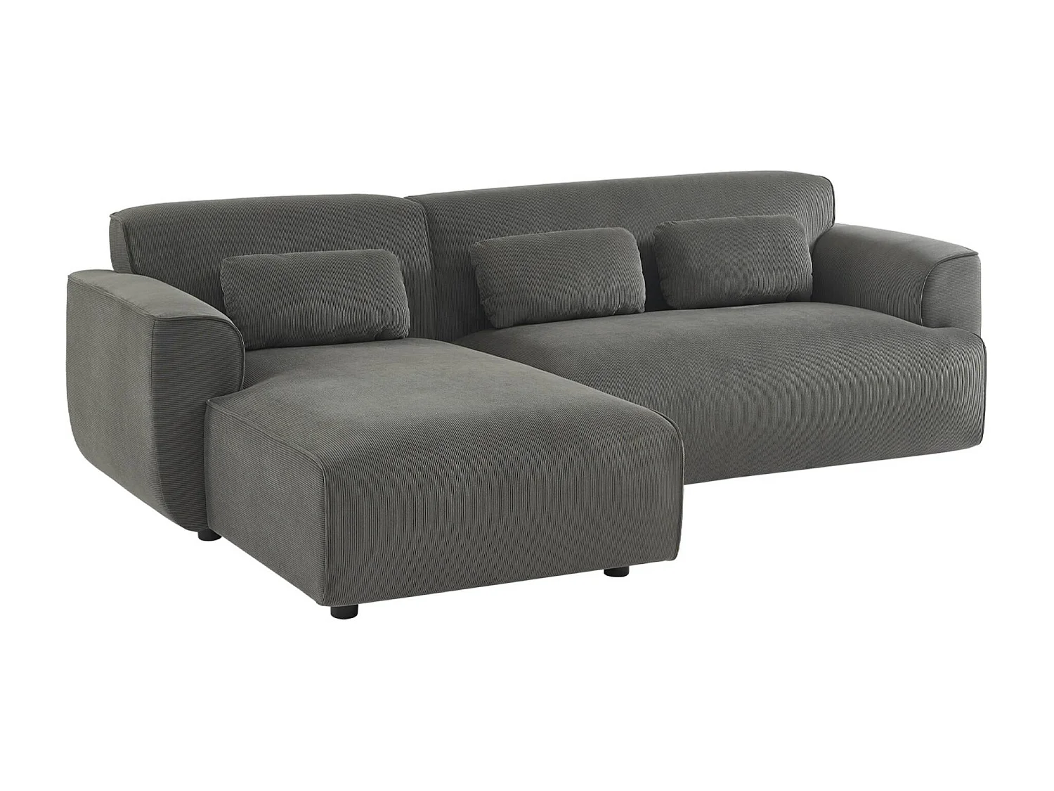 Canapé d'angle gauche. 2 à 3 places. velours côtelé gris. Wallas L 196 x P 151 / 91 / x H 73cm