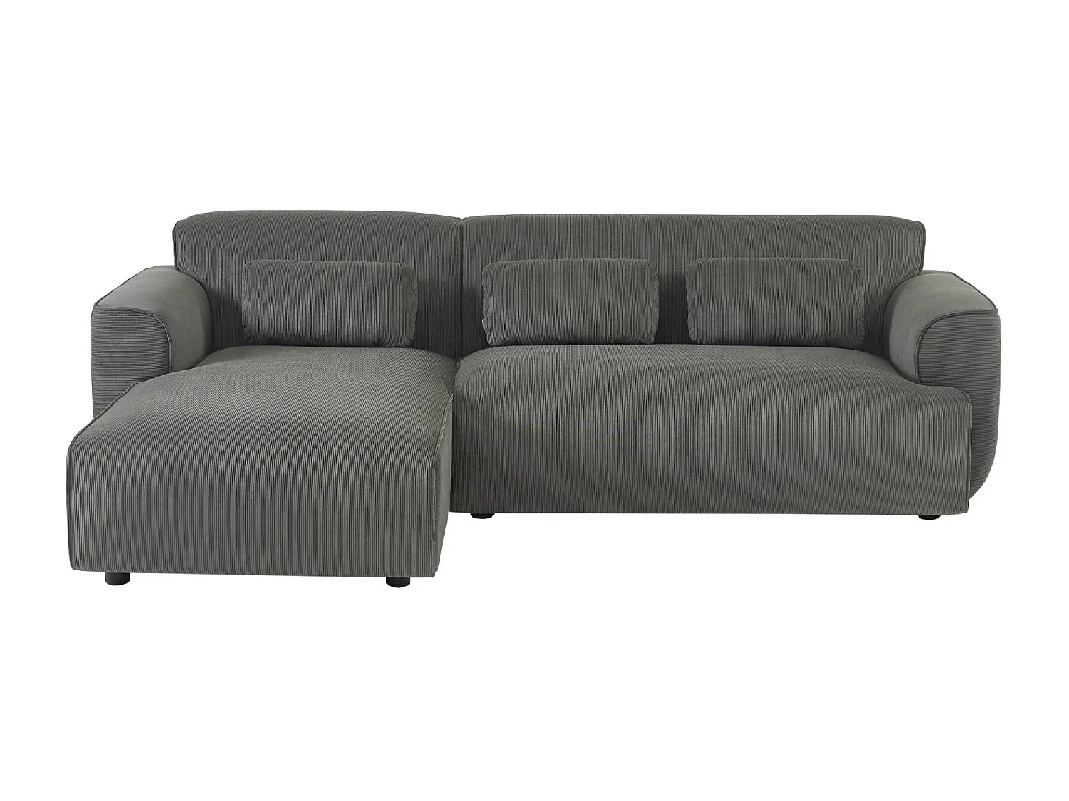 Canapé d'angle gauche. 2 à 3 places. velours côtelé gris. Wallas L 196 x P 151 / 91 / x H 73cm