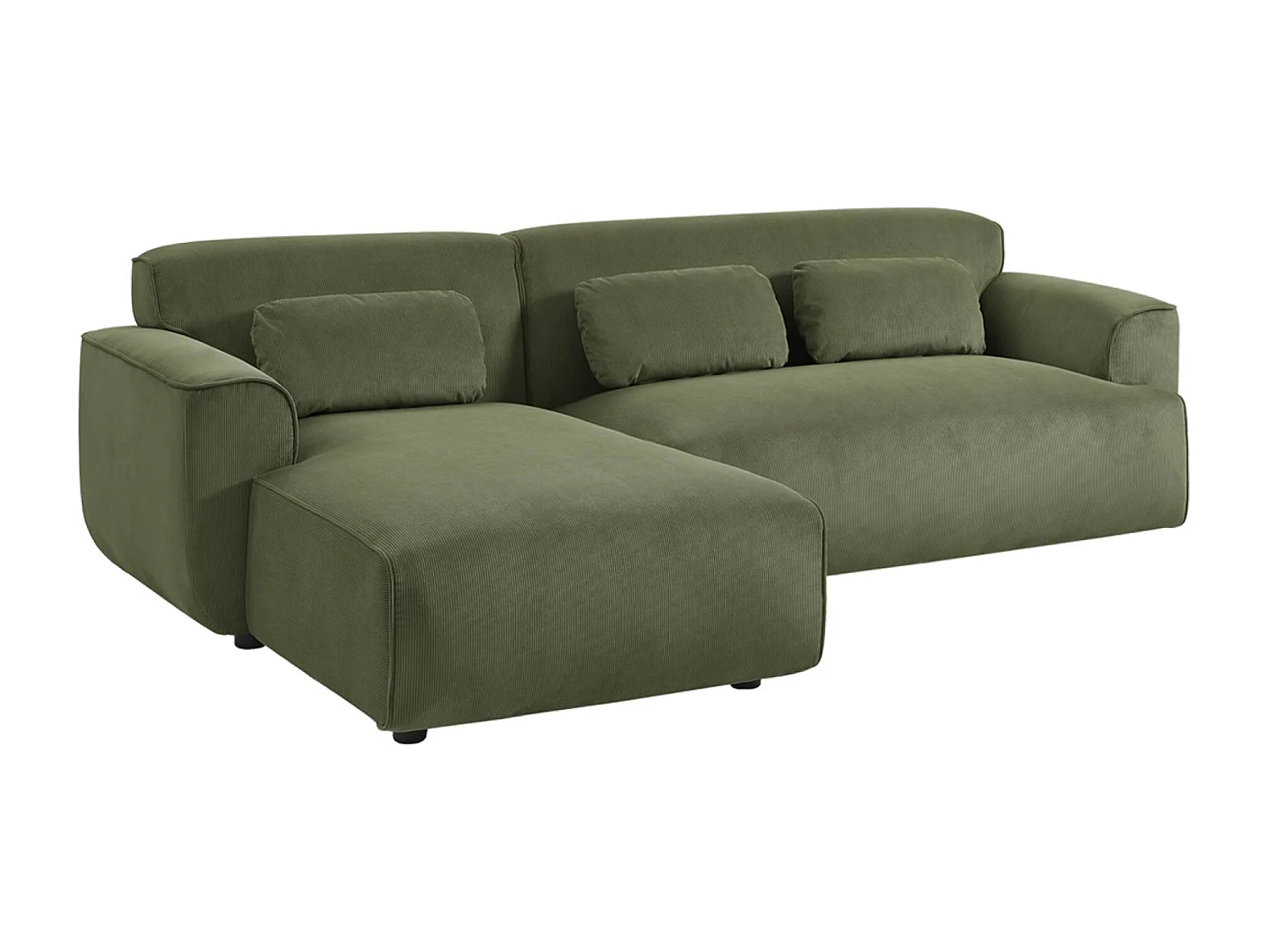 Divano angolare sinistro in velluto a coste fini, 2-3 posti, verde