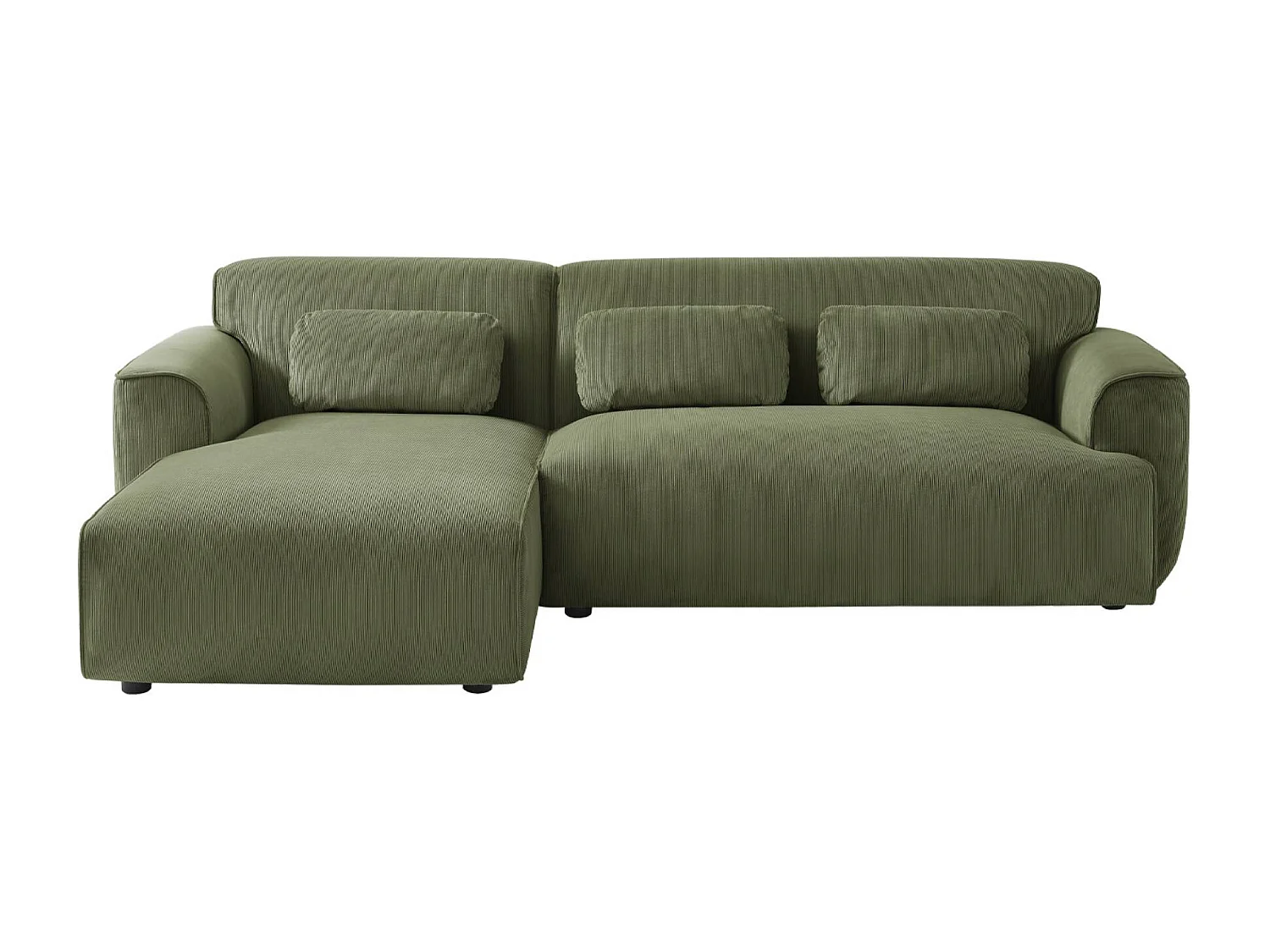Divano angolare sinistro in velluto a coste fini, 2-3 posti, verde