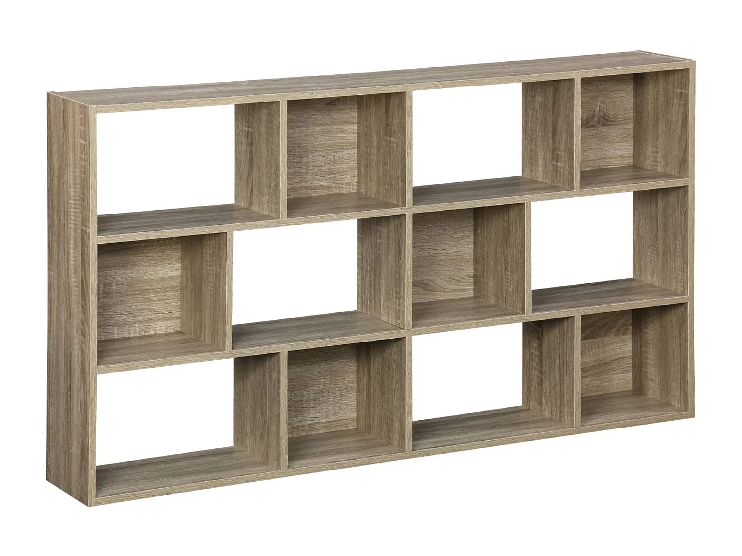 Bibliothèque design asymétrique naturelle. Pieter. 3 étagères. 12 compartiments de rangement