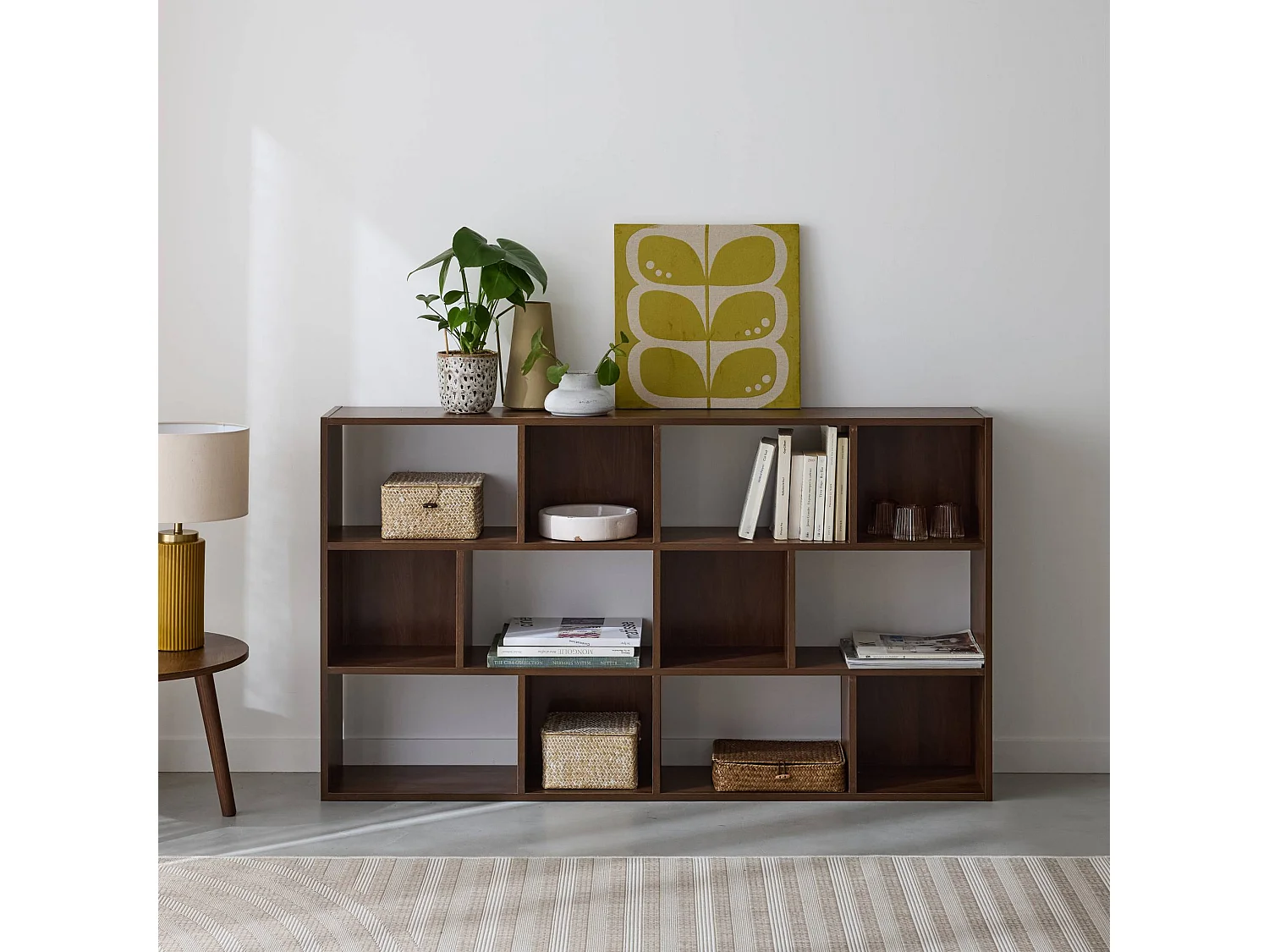 Libreria a 3 livelli con 12 scomparti, noce