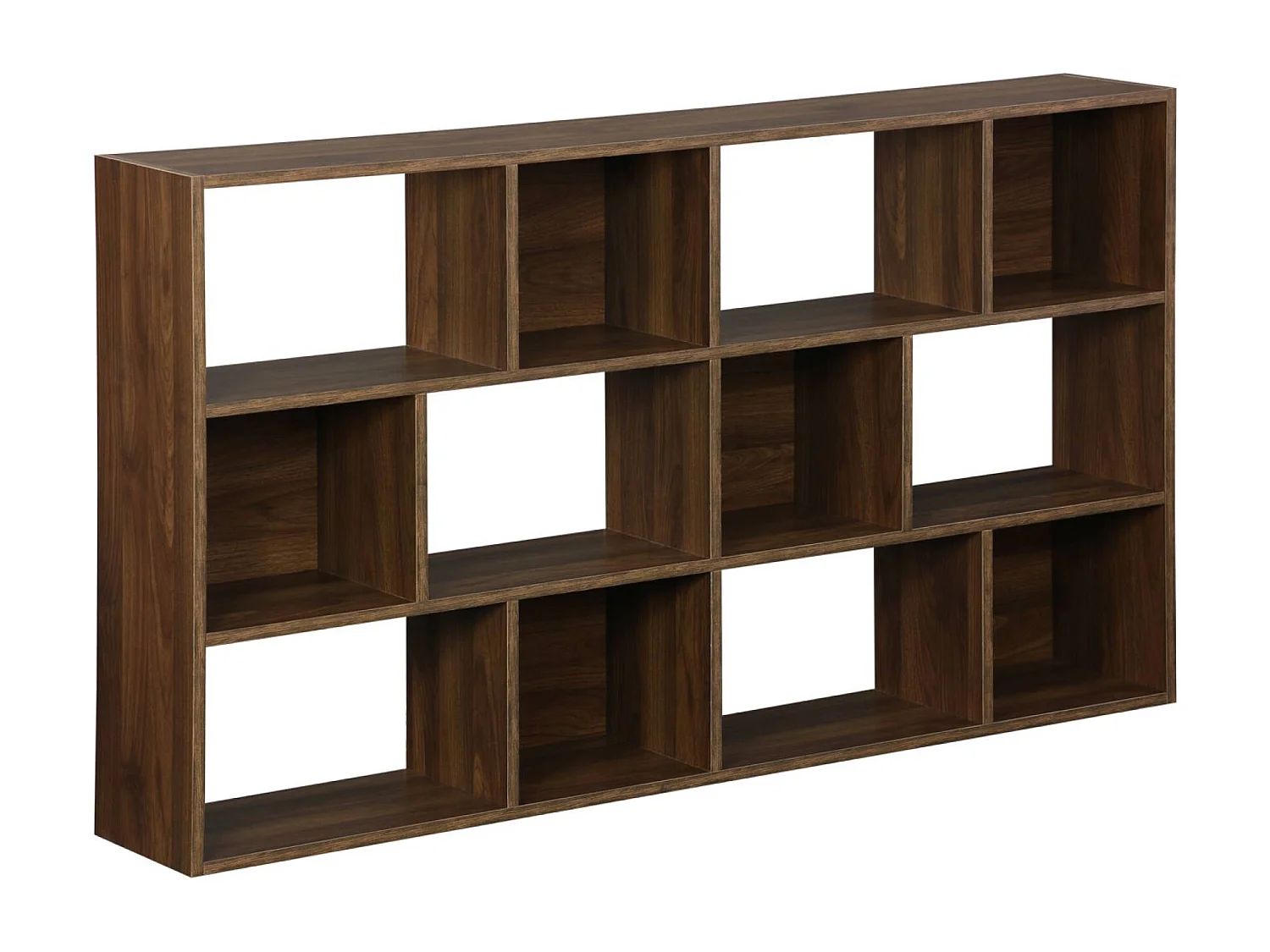 Libreria a 3 livelli con 12 scomparti, noce