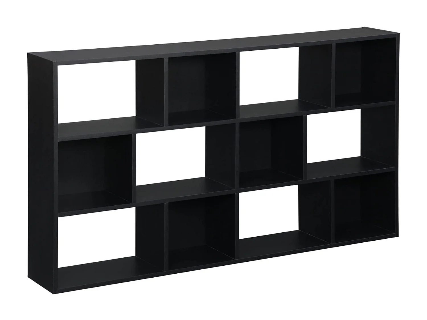 Bibliothèque design asymétrique noire. Pieter. 3 étagères. 12 compartiments de rangement