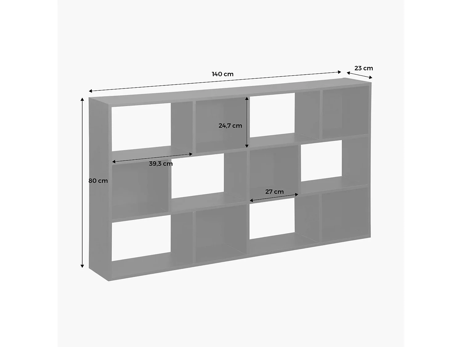 Libreria a 3 livelli con 12 scomparti, nero