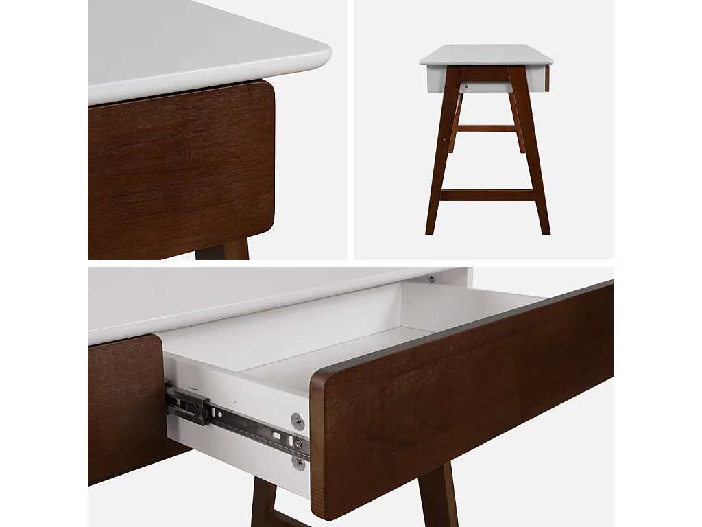 Scrivania decorata in legno di hevea con 2 cassetti, noce