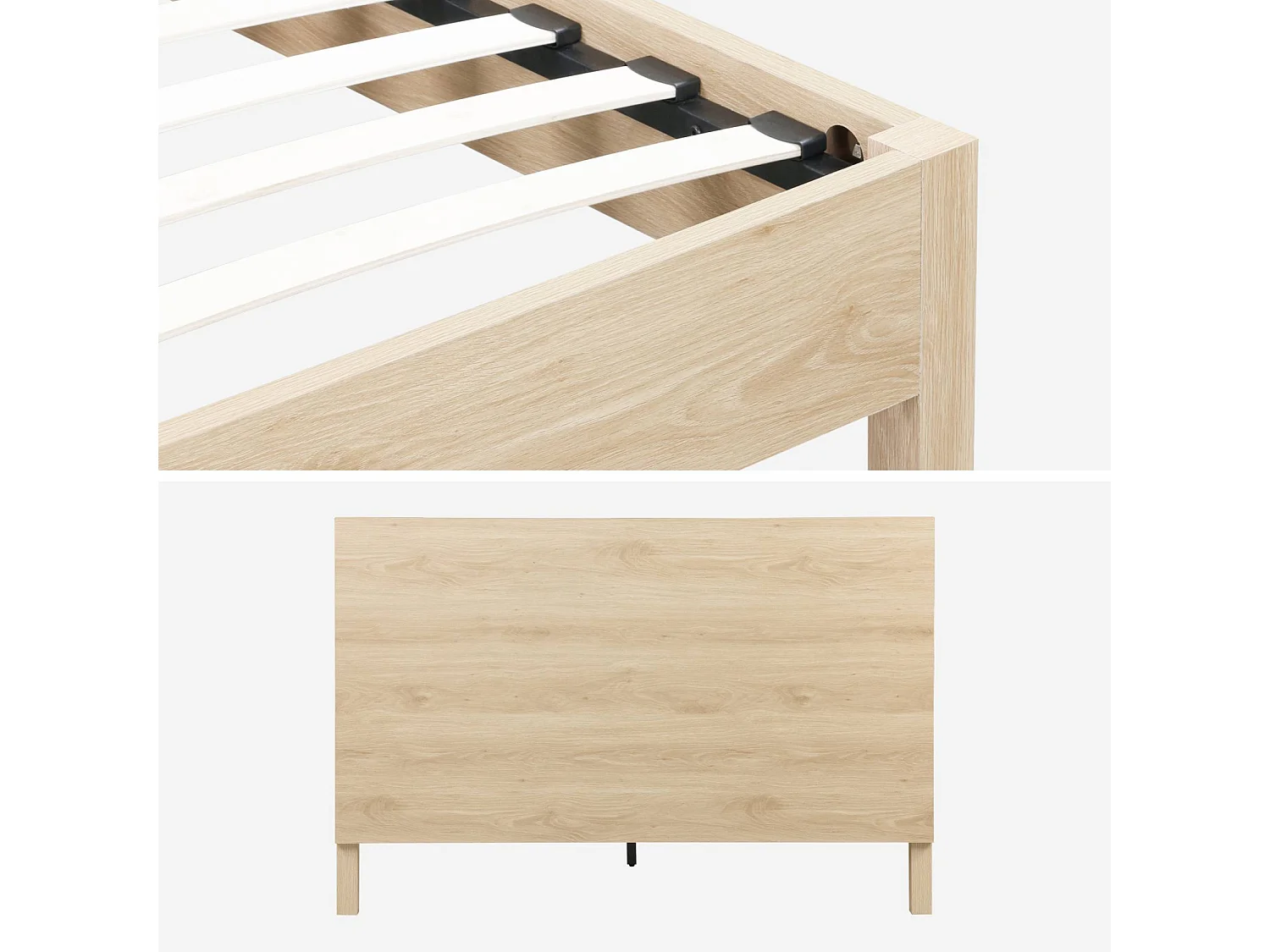 Lit avec sommier à lattes et tête de lit 140x190cm décor bois naturel - Linear