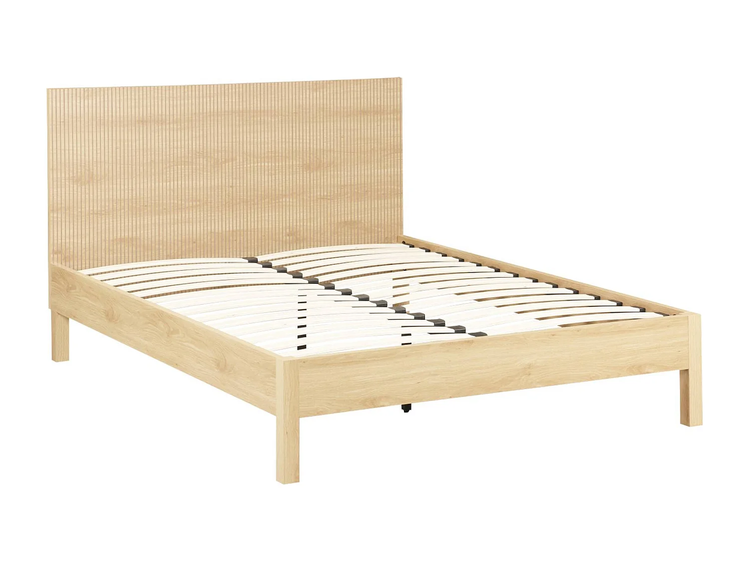 Cama con somier a láminas y cabecero 140x190cm, decoración madera