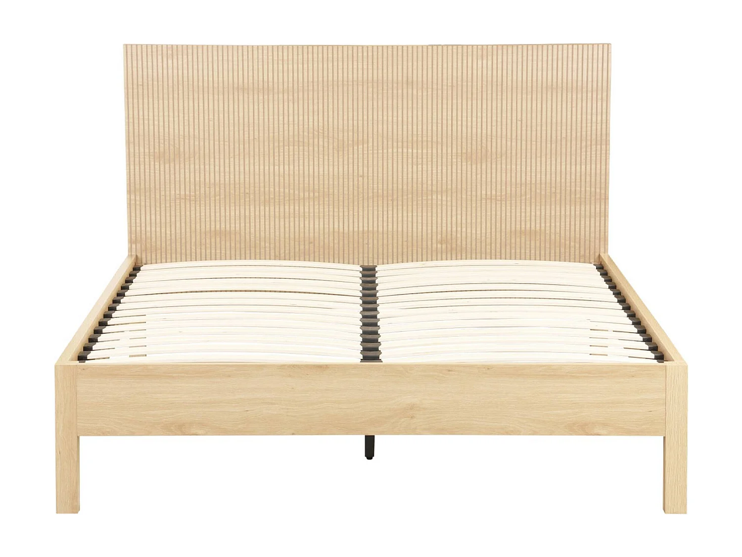 Cama con somier a láminas y cabecero 140x190cm, decoración madera
