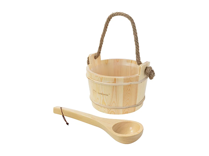 Lot de 2 accessoires pour sauna naturel en bois de pin seau d'arrosage 4 litres à insert de plastique et corde louche assortie équipement résistant