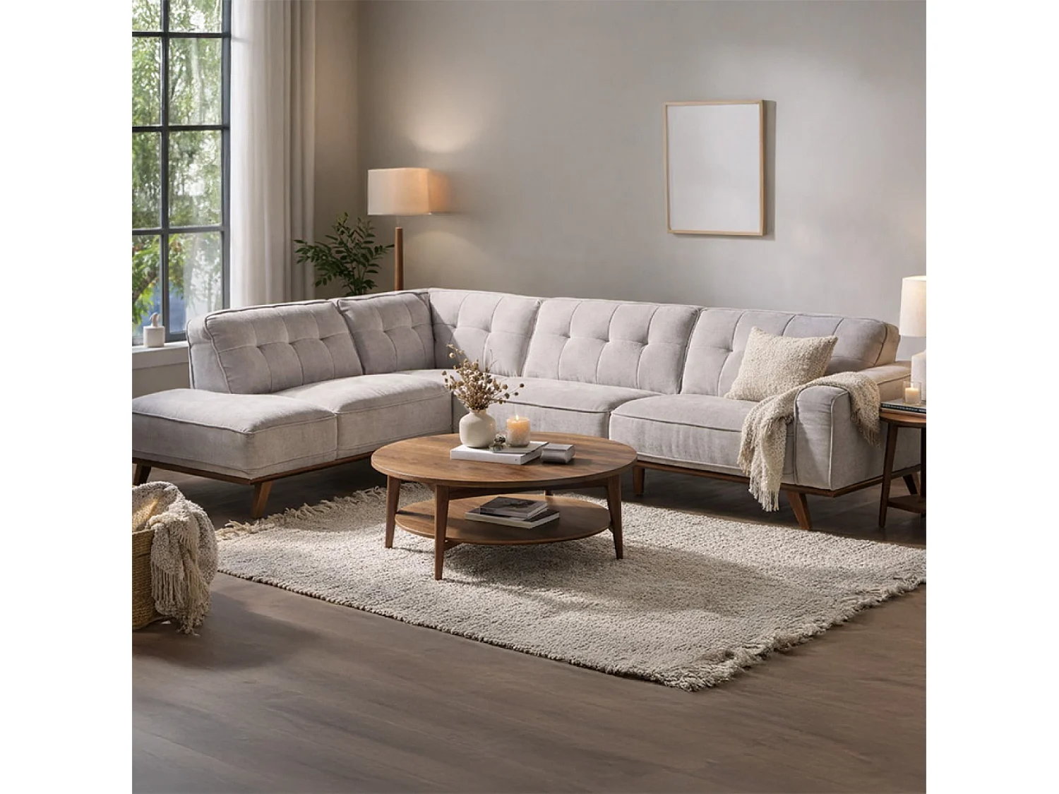 Canapé d'angle design en tissu gris 5-6 places YORK