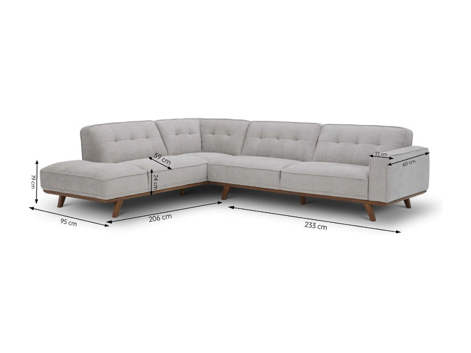 Canapé d'angle design en tissu gris 5-6 places YORK