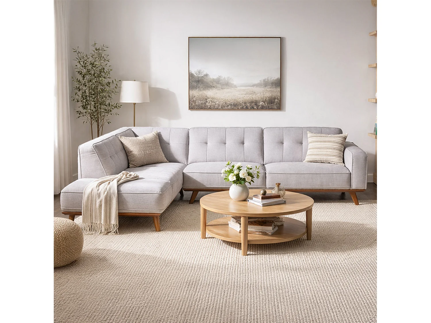 Canapé d'angle design en tissu gris 5-6 places YORK
