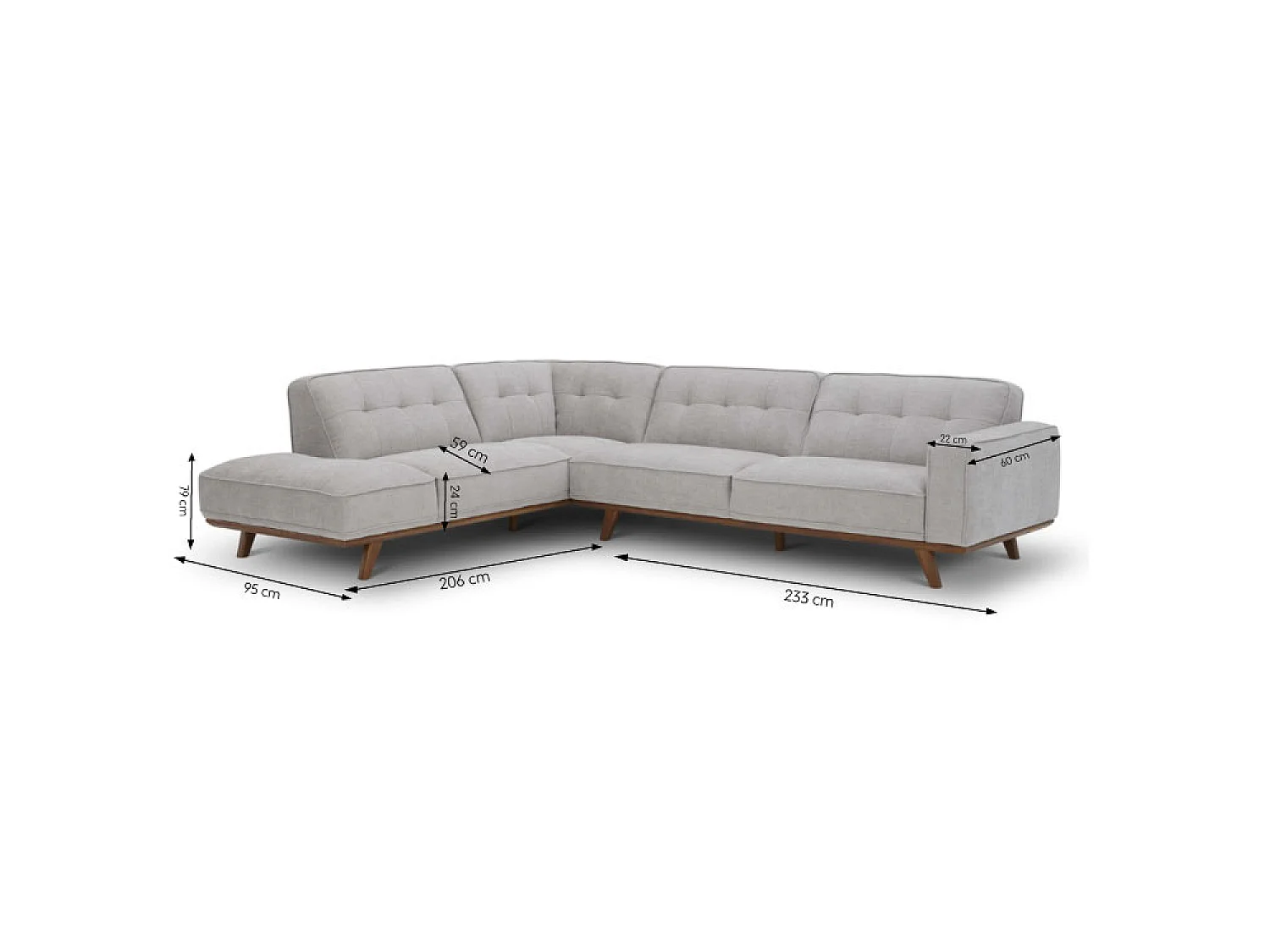Canapé d'angle design en tissu gris 5-6 places YORK