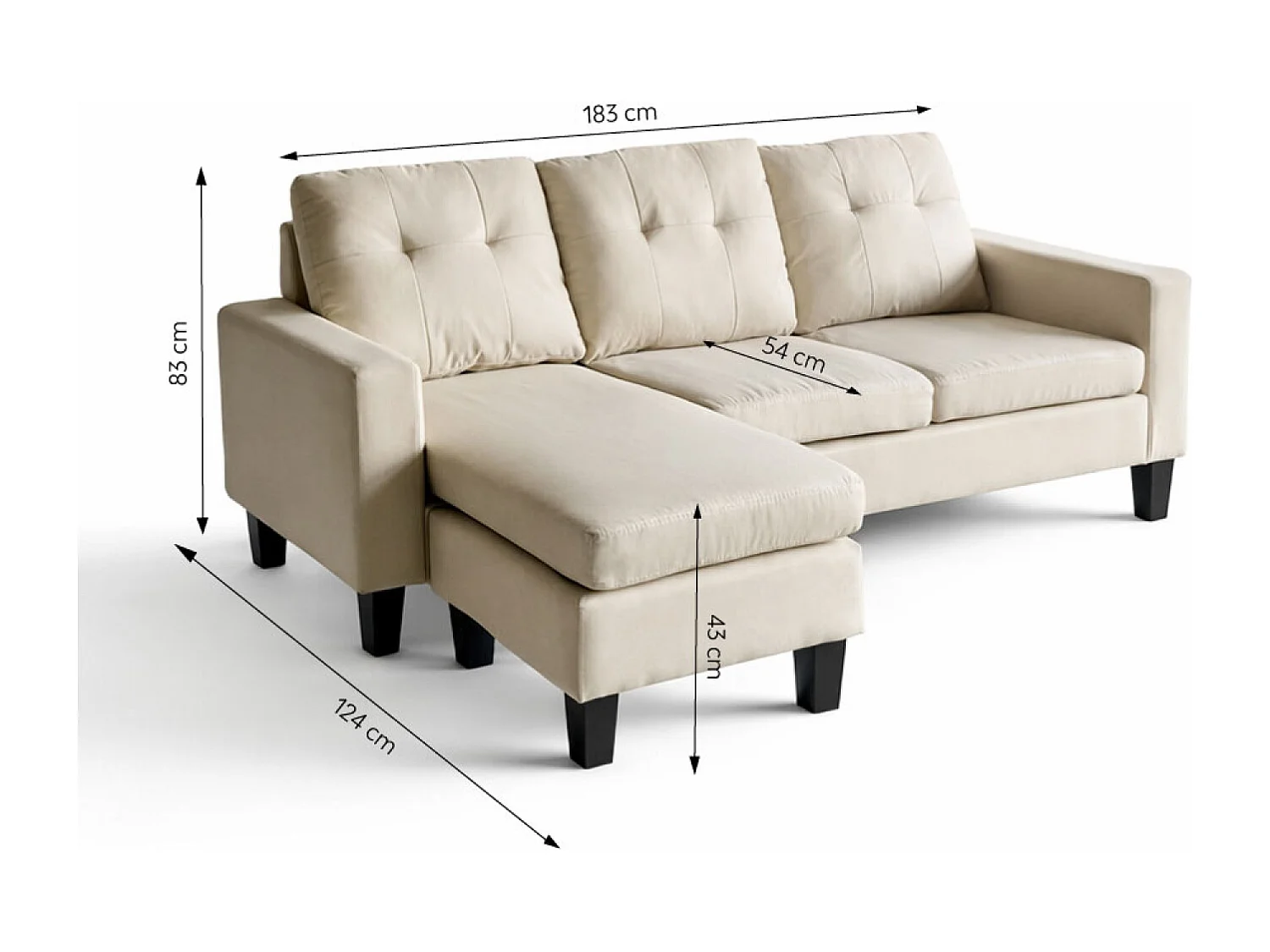 Canapé d'angle 3 places en tissu beige BELFAST