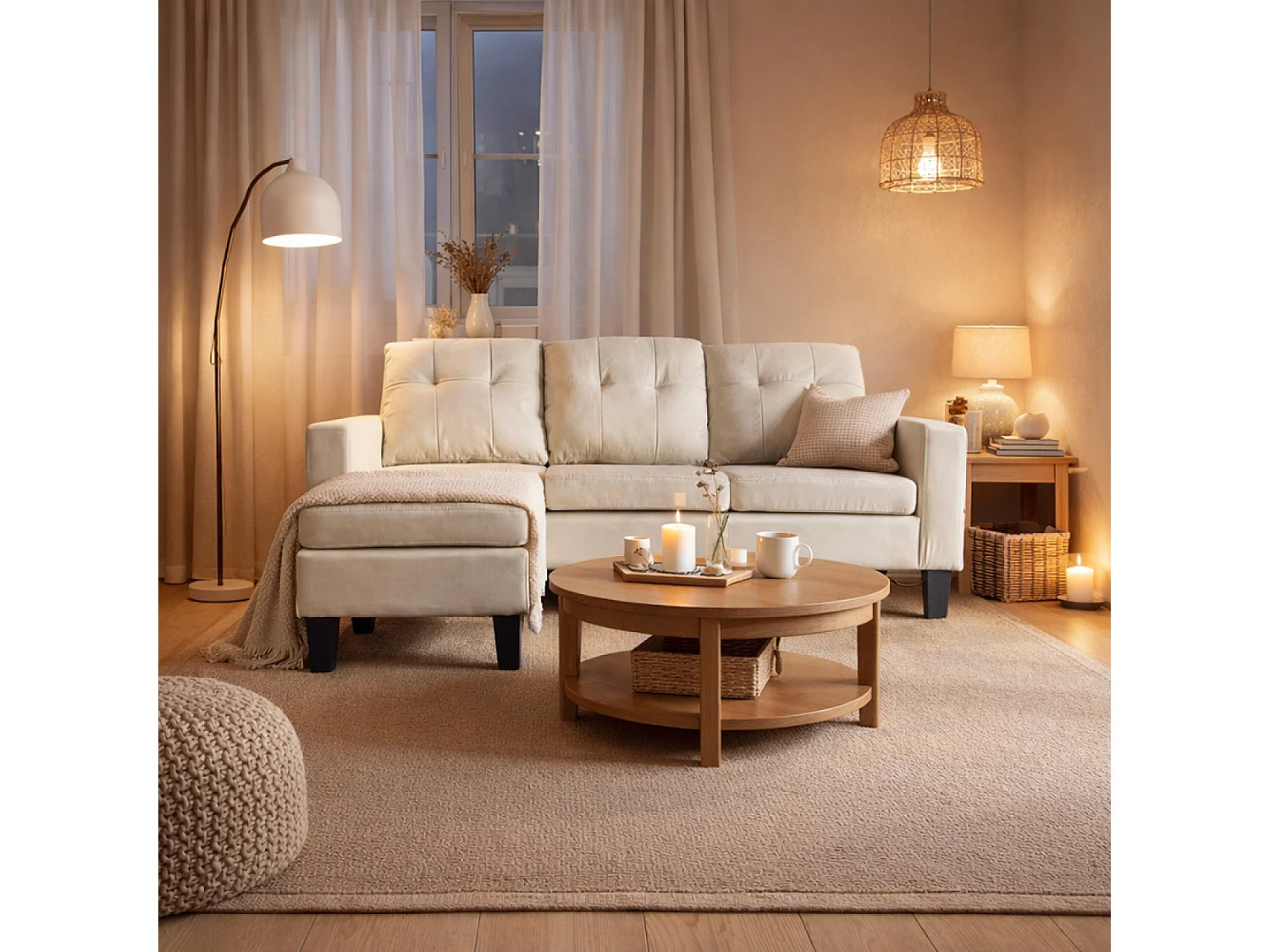 Canapé d'angle 3 places en tissu beige BELFAST