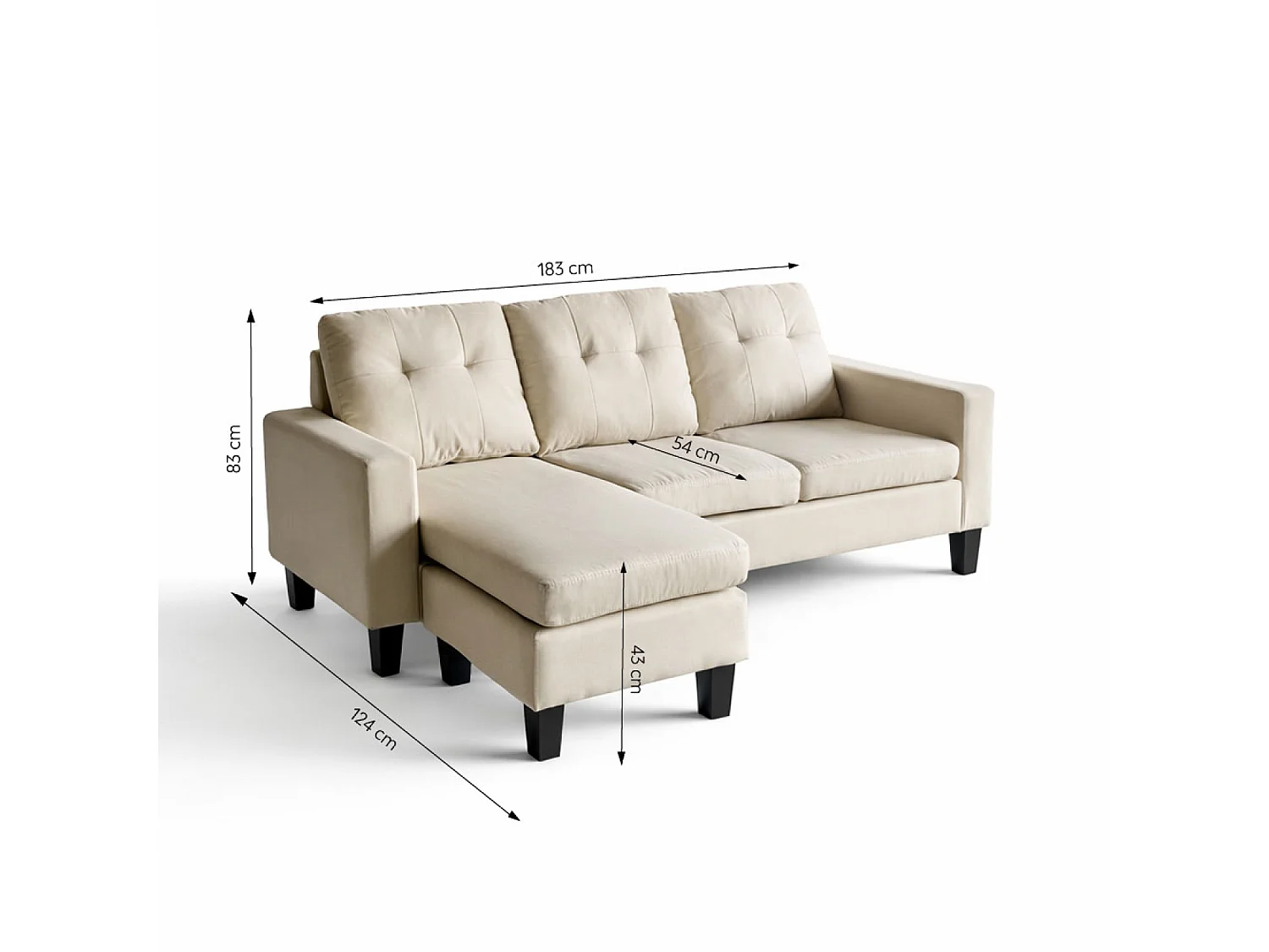 Canapé d'angle 3 places en tissu beige BELFAST