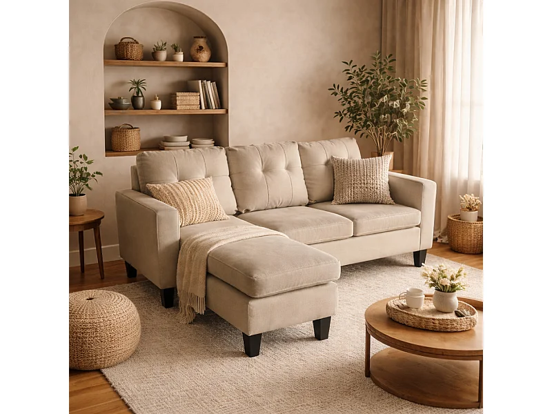 Canapé d'angle 3 places en tissu beige BELFAST