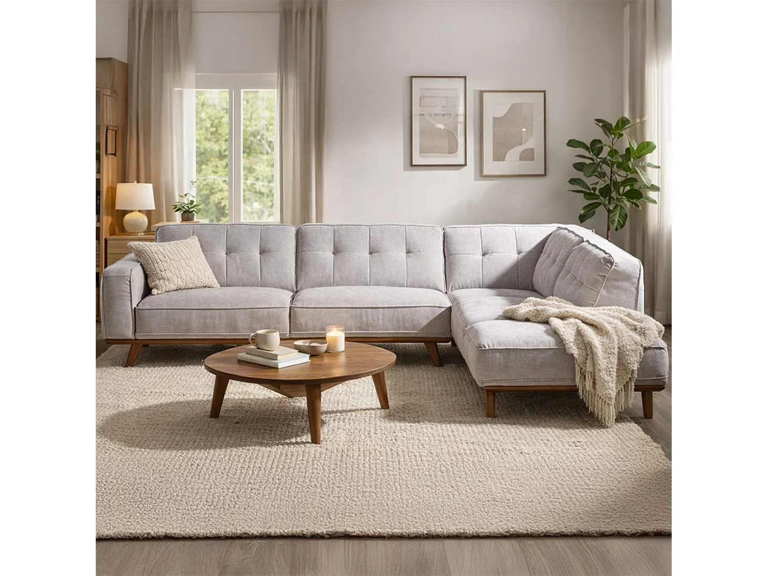 Canapé angle design en tissu gris 5-6 places YORK