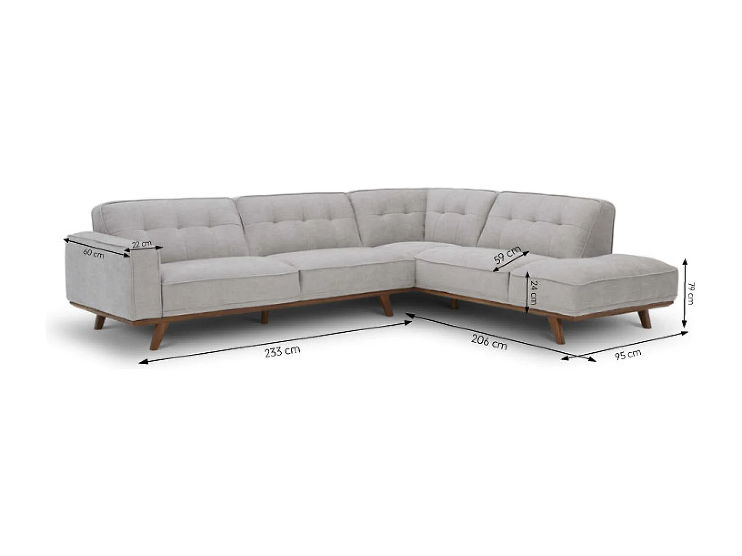 Canapé angle design en tissu gris 5-6 places YORK