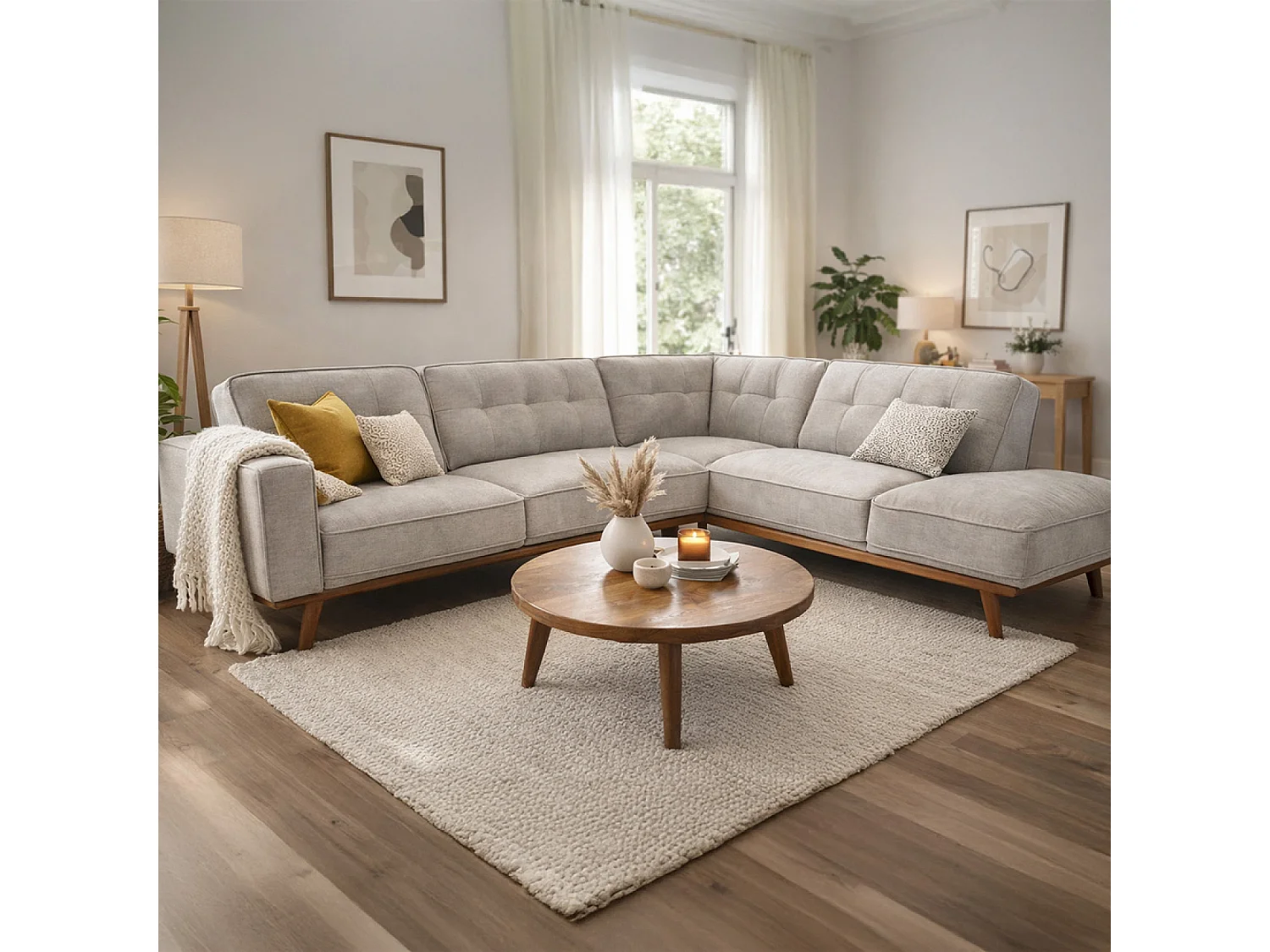 Canapé angle design en tissu gris 5-6 places YORK