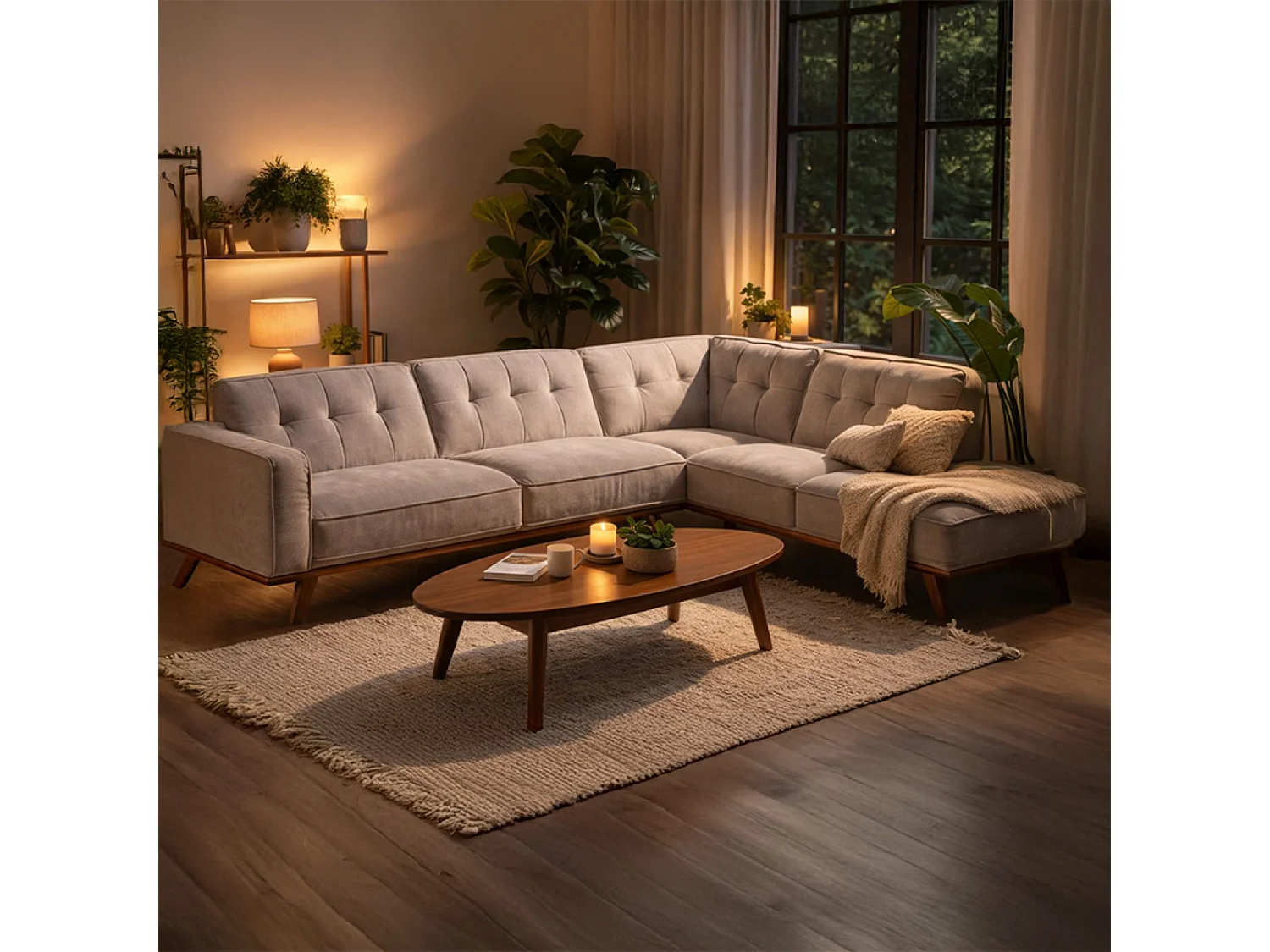 Canapé angle design en tissu gris 5-6 places YORK