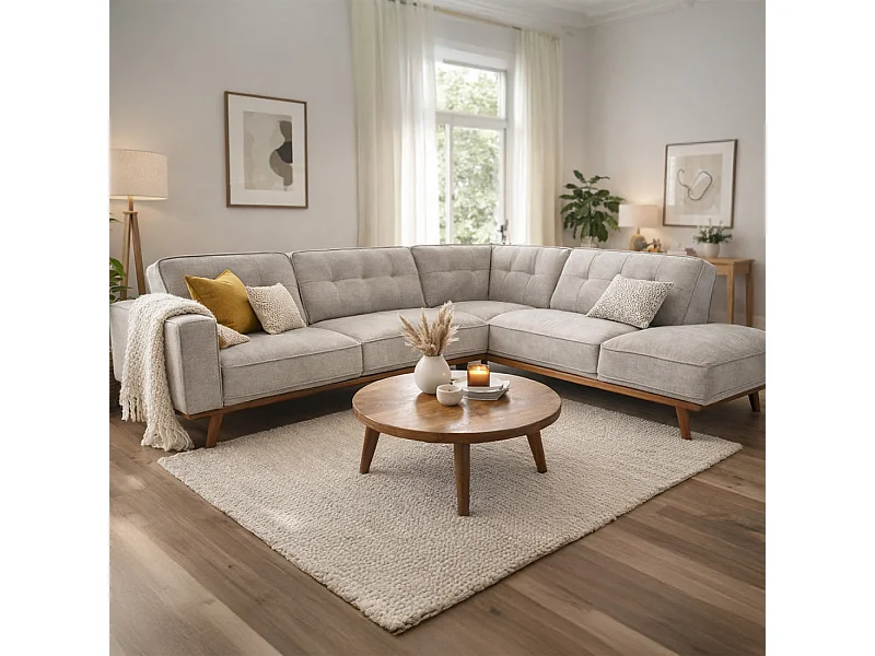 Canapé angle design en tissu gris 5-6 places YORK