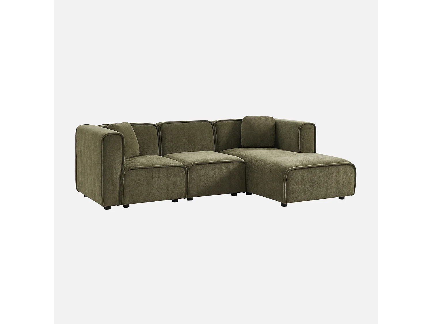 Canapé d'angle droite 3 places tissu kaki 2 coussins carrés L 230 x P 145 x H 70 cm - Lester
