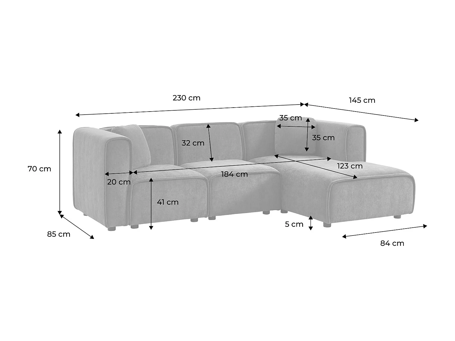 Canapé d'angle droite 3 places tissu kaki 2 coussins carrés L 230 x P 145 x H 70 cm - Lester
