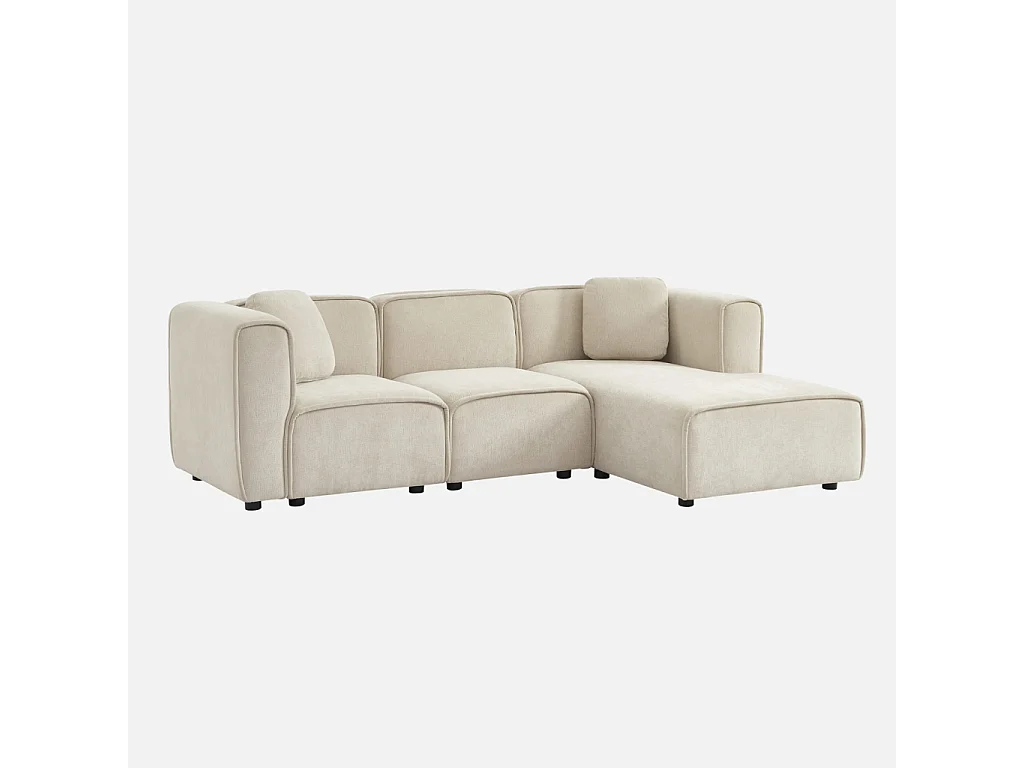 Sofá esquinero derecha de tela liso, 3 plazas beige
