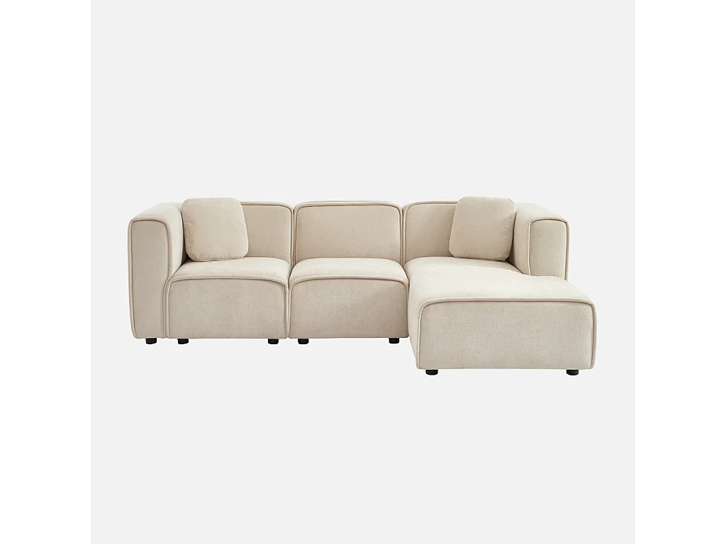 Sofá esquinero derecha de tela liso, 3 plazas beige