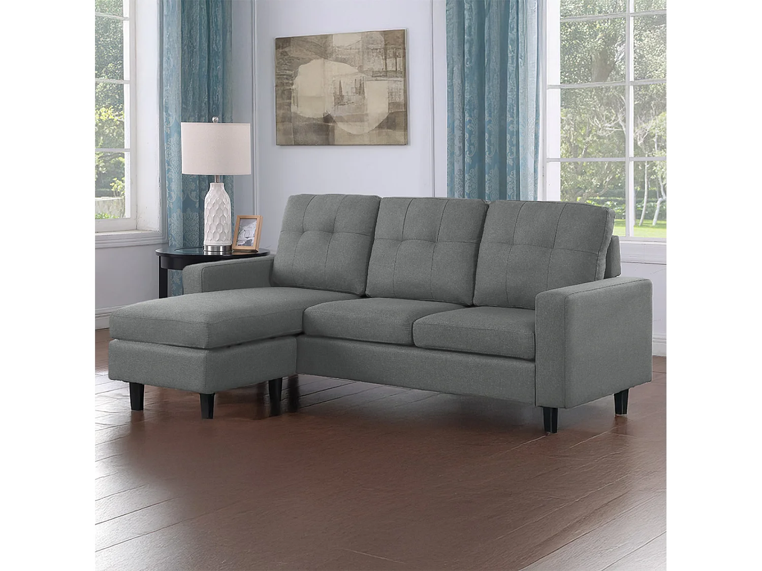 Canapé d'angle 3 places en tissu gris foncé BELFAST