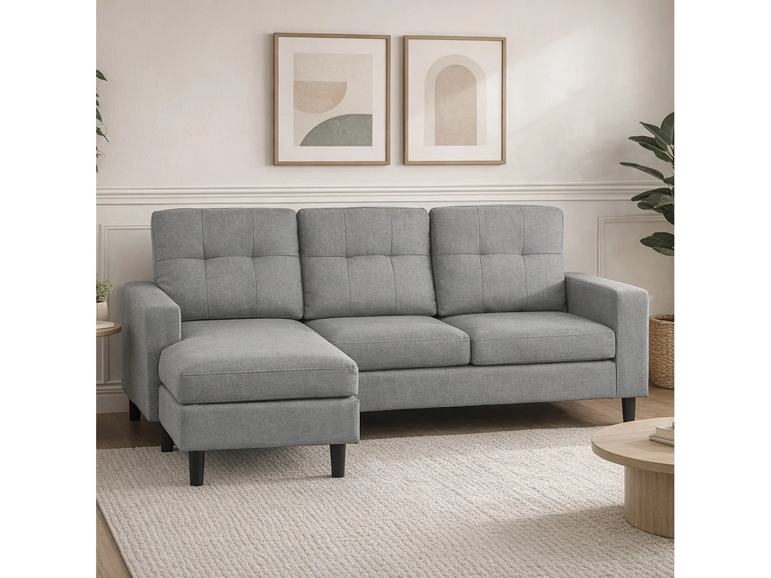 Canapé d'angle 3 places en tissu gris foncé BELFAST