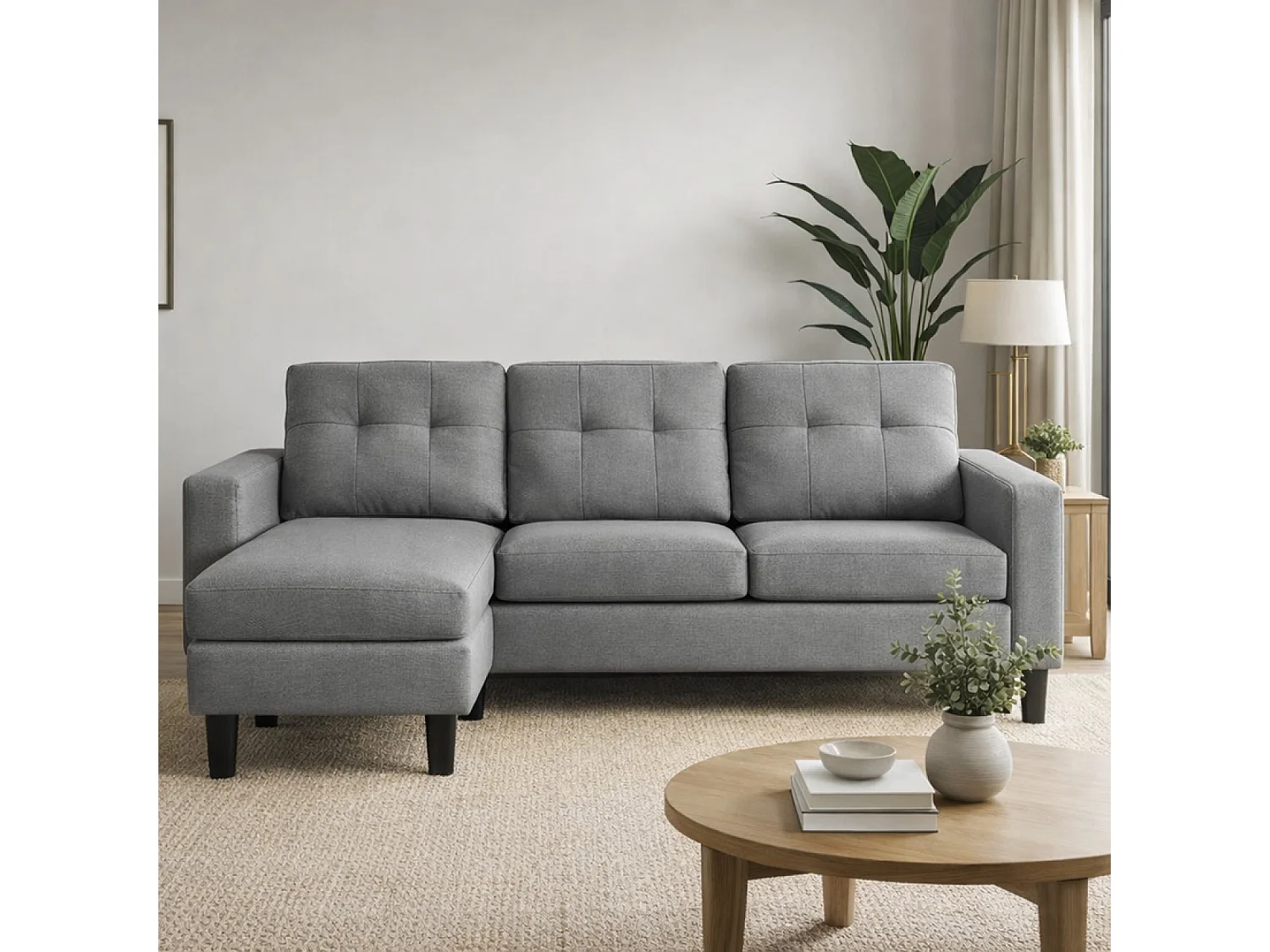 Canapé d'angle 3 places en tissu gris foncé BELFAST