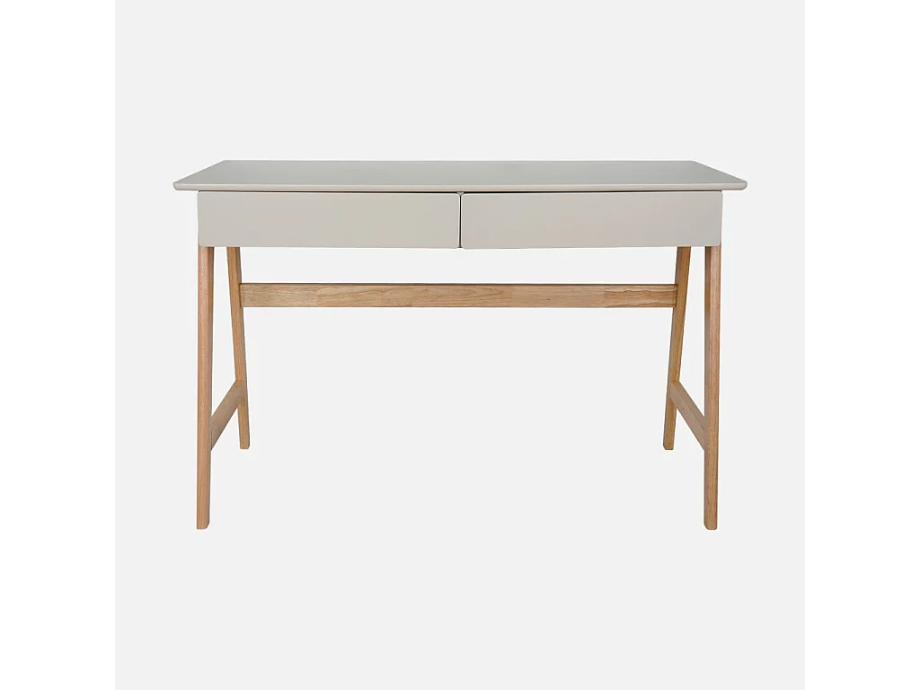 Scrivania decorata in legno di hevea con 2 cassetti, marrone naturale