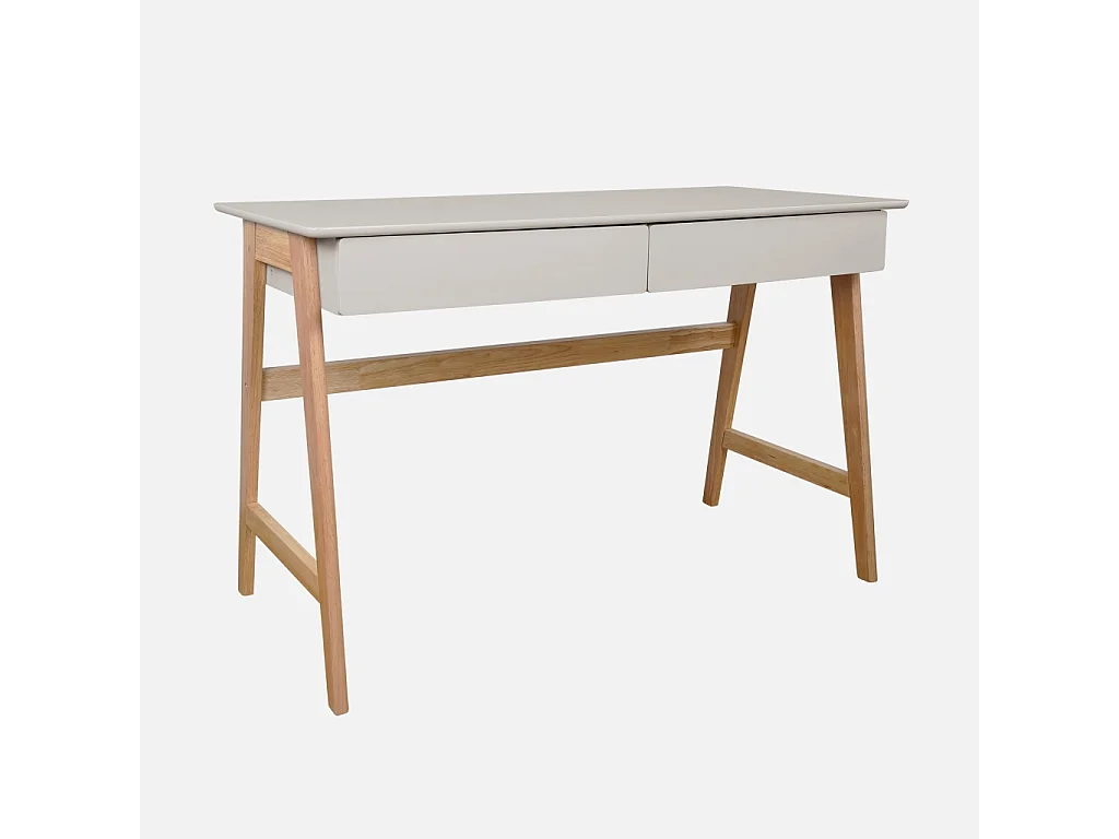 Scrivania decorata in legno di hevea con 2 cassetti, marrone naturale