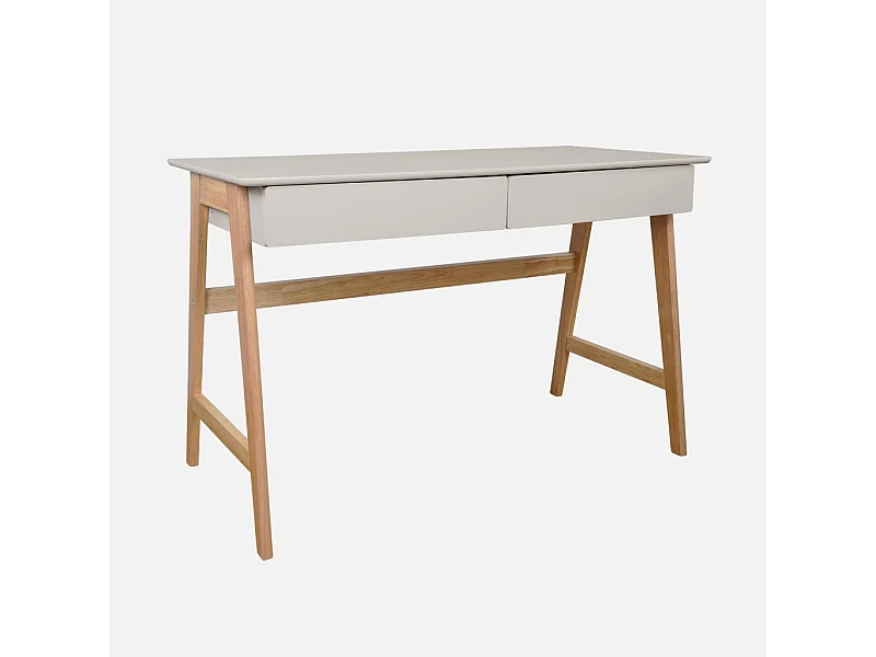 Scrivania decorata in legno di hevea con 2 cassetti, marrone naturale