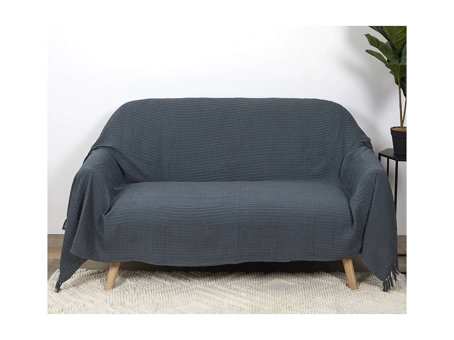 Jete De Canape Gaufre Gris Anthracite 150x200cm Gris